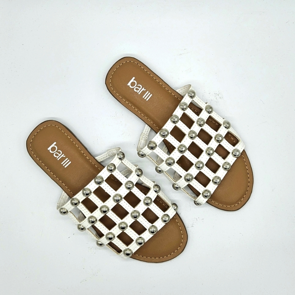 NWOT Bar III Pecanna Faux Leather Open Toe Flat Sandals